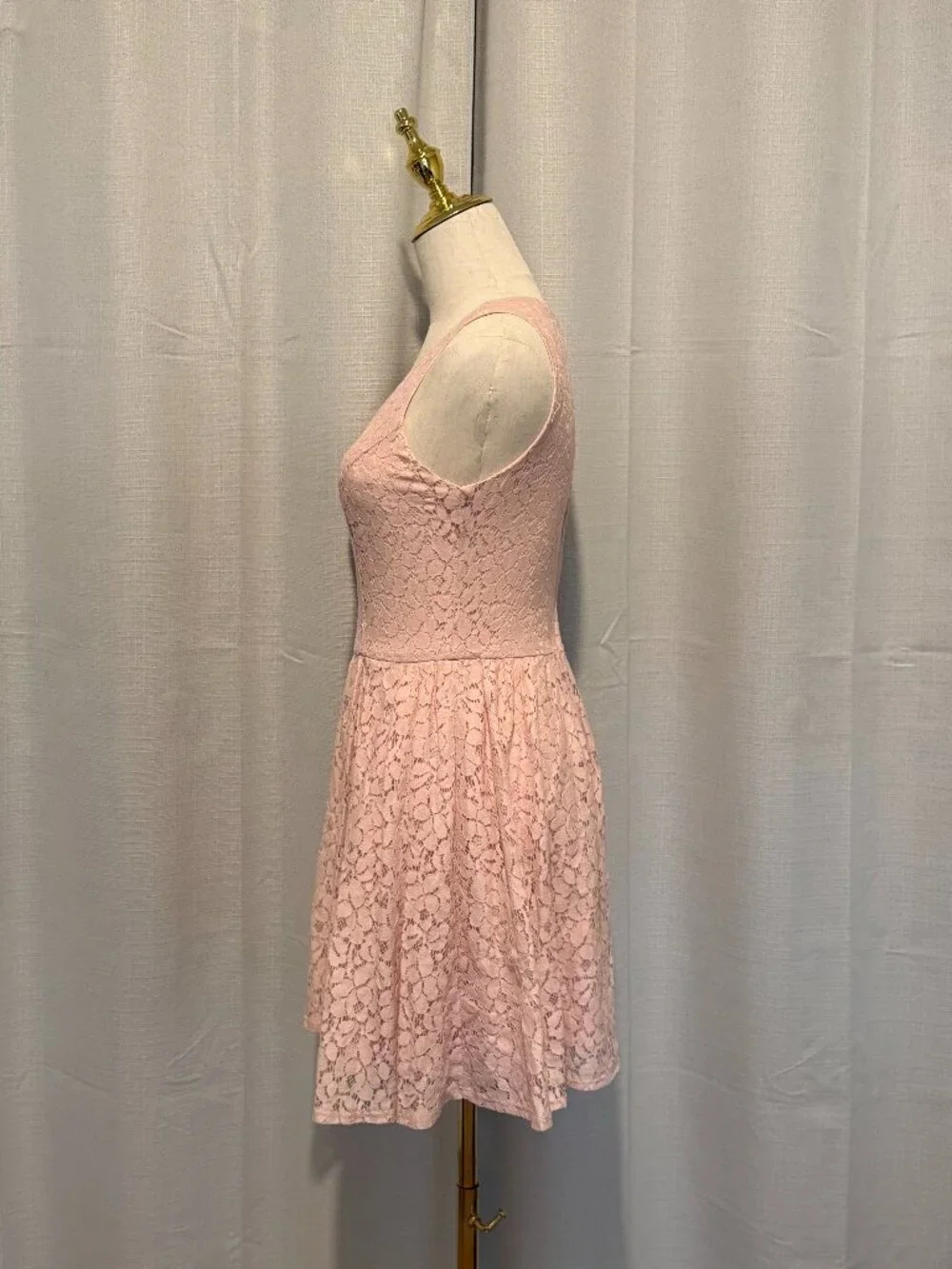 HeartSoul Pink Lace Overlay Mini Dress Cottagecore Spring Small - Picture 5 of 10
